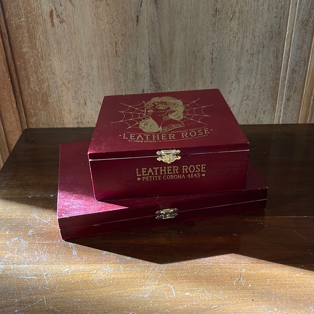 Fat bottom, Betty and leather rose, matching tobacco boxes